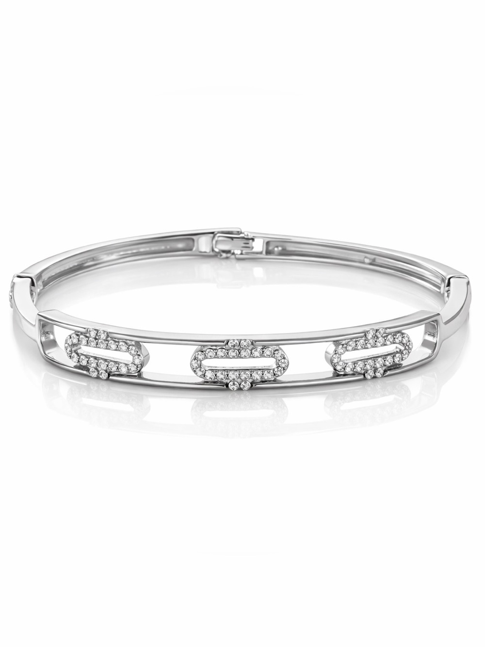 5/$25 Contemporary Open‑Link Gemstone Bracelet Silver Color